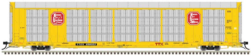 Gunderson Multi-Max Enclosed Auto Rack - Ready to Run - Master(R) -- Kansas City Southern TTX #696070 (yellow, silver, red; Red TTX Logo)