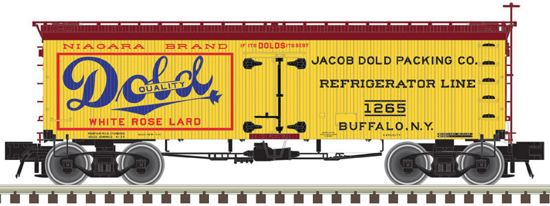 36' Wood Reefer - Ready to Run - Master(R) -- Jacob Dold Packing Co. #1261 (yellow, Boxcar Red0