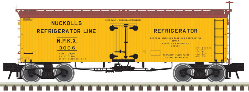 36' Wood Reefer - Ready to Run - Master(R) -- Nuckoll's Refrigerator Line #3006 (yellow, Boxcar Red)
