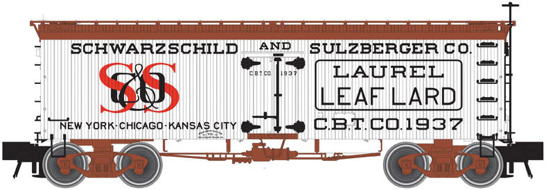 36' Wood Reefer - Ready to Run - Master(R) -- Schwarzschild & Sulzberger Lard 1937 (white, Boxcar Red)