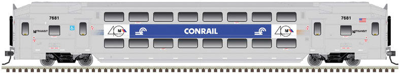 Multi-Level Commuter Coach Trailer - Ready to Run - Master(R) -- New Jersey Transit 7681 (Conrail Heritage, silver, blue)