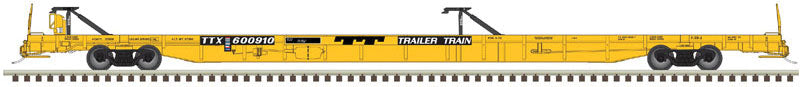 ACF 89' F89-J Flatcar with Mid-End Hitches - Ready to Run -- Trailer-Train TTX 600947 (1970s yellow, black)