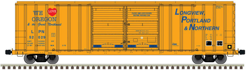 FMC 5503 52' Double-Door Boxcar - Ready to Run - Master(R) -- Longview, Portland & Northern 52086 (orange, blue)
