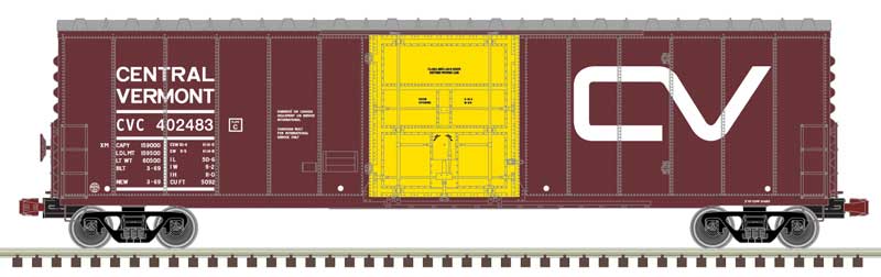 NSC 50' Newsprint Plug-Door Boxcar - Ready to Run -- Central Vermont 402312 (Boxcar Red, yellow Door)