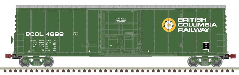 NSC 50' Newsprint Plug-Door Boxcar - Ready to Run -- British Columbia Railway BCOL 4698 (green, white, Dogwood Logo)