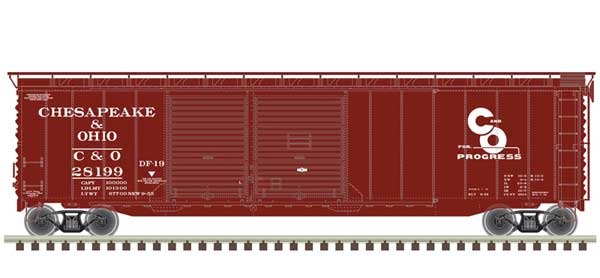 Postwar 50' Double-Door Boxcar - Ready to Run - Master(R) -- Chesapeake & Ohio 28138 (Boxcar Red, white)