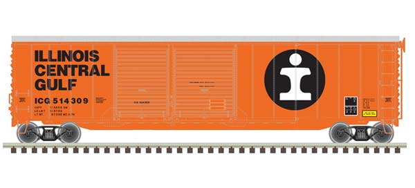 Postwar 50' Double-Door Boxcar - Ready to Run - Master(R) -- Illinois Central Gulf 514309 (orange, white, black)
