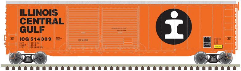 Postwar 50' Double-Door Boxcar - Ready to Run - Master(R) -- Illinois Central Gulf 514430 (orange, white, black)
