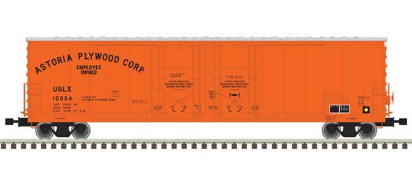 Evans 53' Double Plug-Door Boxcar - Master(R) -- Astoria Plywood 10054 (orange, black)