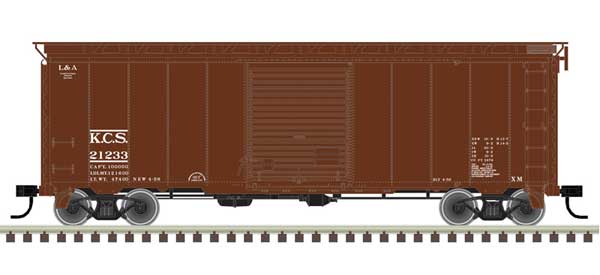 40' Postwar Boxcar with 8' Door - Ready to Run - Master(R) -- Kansas City Southern 21126 (Boxcar Red, white)