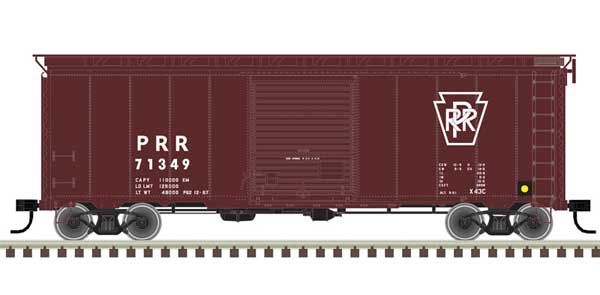 40' Postwar Boxcar with 8' Door - Ready to Run - Master(R) -- Pennsylvania Railroad 71239 (Tuscan, white, Plain Keystone, U-1 Wheel Dot)