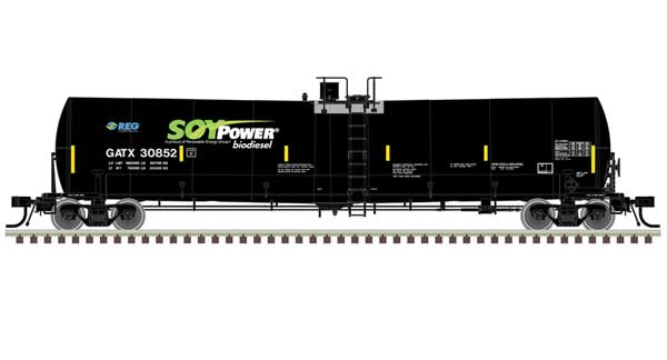 Trinity 25,500-Gallon Tank Car - Ready to Run - Master(R) -- Soy Power Bio Fuels GATX #30829 (black, blue, green, white)