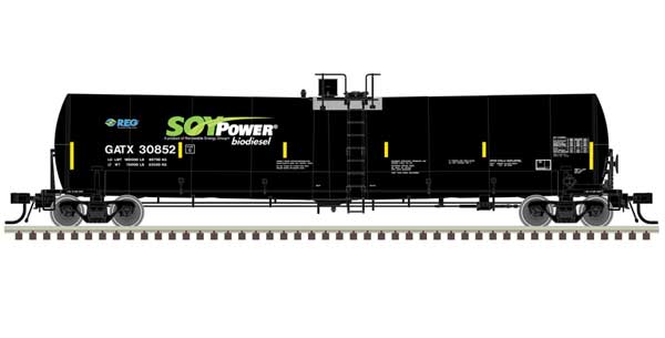 Trinity 25,500-Gallon Tank Car - Ready to Run - Master(R) -- Soy Power Bio Fuels GATX #30831 (black, blue, green, white)