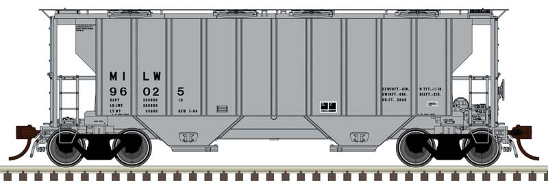 Portec 3000 2-Bay Covered Hopper - Ready to Run - Master(R) Plus -- Milwaukee Road #96025 (gray, black)