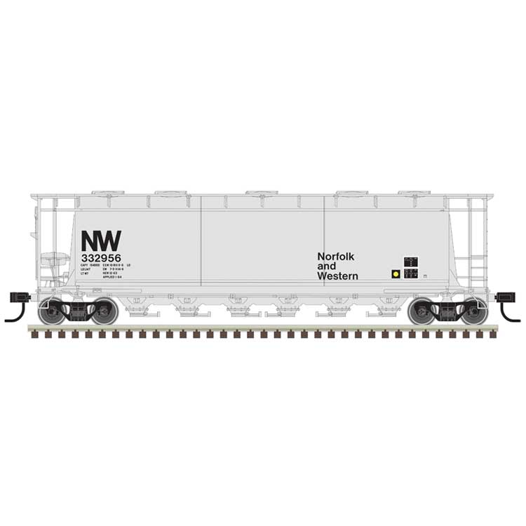 ACF 6-Bay Cylindrical Hopper - Ready to Run -- Norfolk & Western #332956 (gray, black, NW Logo)
