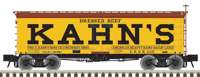 36' Wood Reefer - Ready to Run - Master(R) -- Kahn's #1110 (yellow, black, Boxcar Red)