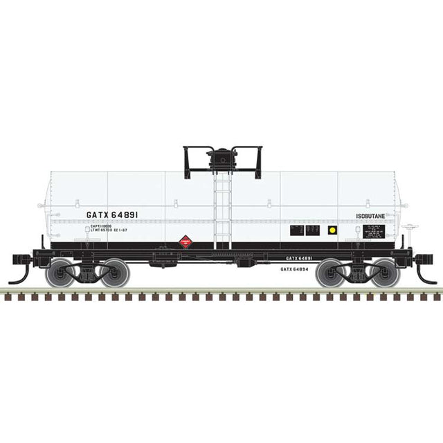 11,000-Gallon Tank Car w/Platform - Ready to Run - Master(R) -- GATX #64894 (white, black, Isobutane)