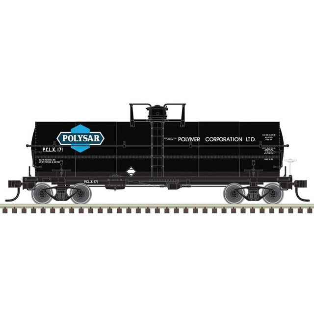 11,000-Gallon Tank Car w/Platform - Ready to Run - Master(R) -- Polysar PCLX #170 (black, blue, white)