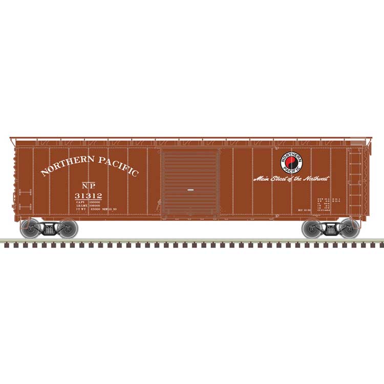 Postwar 50' Single-Door Boxcar - Ready to Run - Master(R) -- Northern Pacific  #31312 (Boxcar Red, Main Street Slogan)