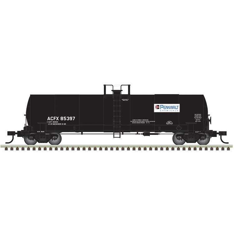 ACF 17,360-Gallon Tank Car - Ready to Run - Master(R) -- Pennwalt Chemicals ACFX #85399 (black, blue, white)