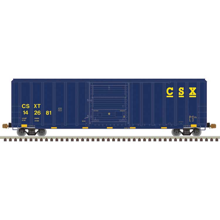 FMC 5347 Single-Door Boxcar - Ready to Run - Master(R) -- CSX #142665 (blue, yellow, yellow conspicuity marks)