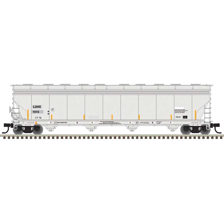 ACF 5800 4-Bay Covered Hopper - Ready to Run - Master(R) -- Luhu Logistics LUHX #1015 (gray, black, yellow conspicuity marks)