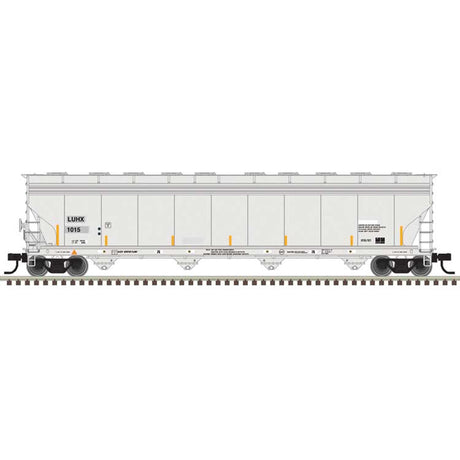 ACF 5800 4-Bay Covered Hopper - Ready to Run - Master(R) -- Luhu Logistics LUHX #1015 (gray, black, yellow conspicuity marks)
