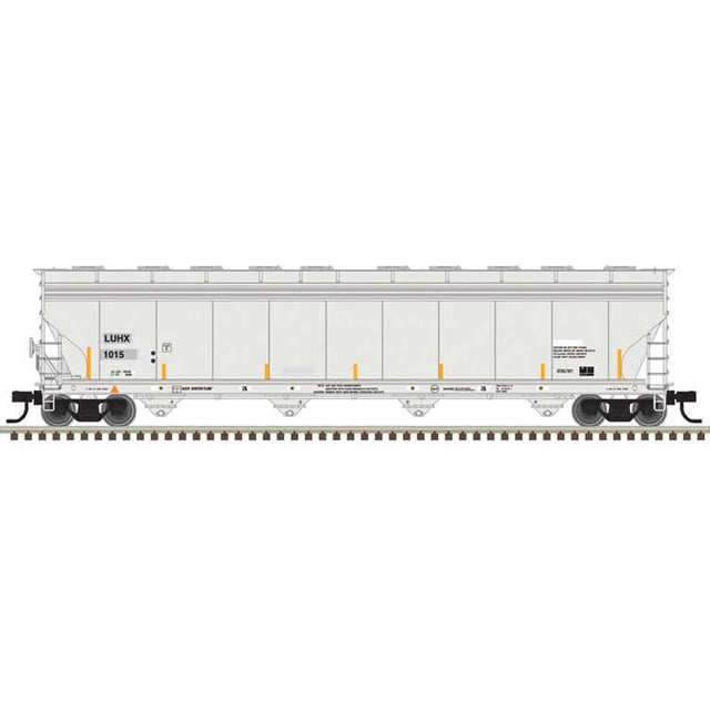 ACF 5800 4-Bay Covered Hopper - Ready to Run - Master(R) -- Luhu Logistics LUHX #1015 (gray, black, yellow conspicuity marks)