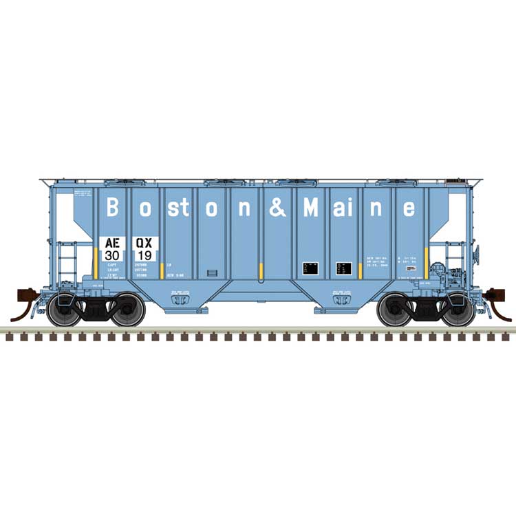 Portec 3000 2-Bay Covered Hopper - Ready to Run - Master(R) -- ATEL Leasing AEQX #3007 (Ex-B&M, blue, white, black, yellow conspicuity mark