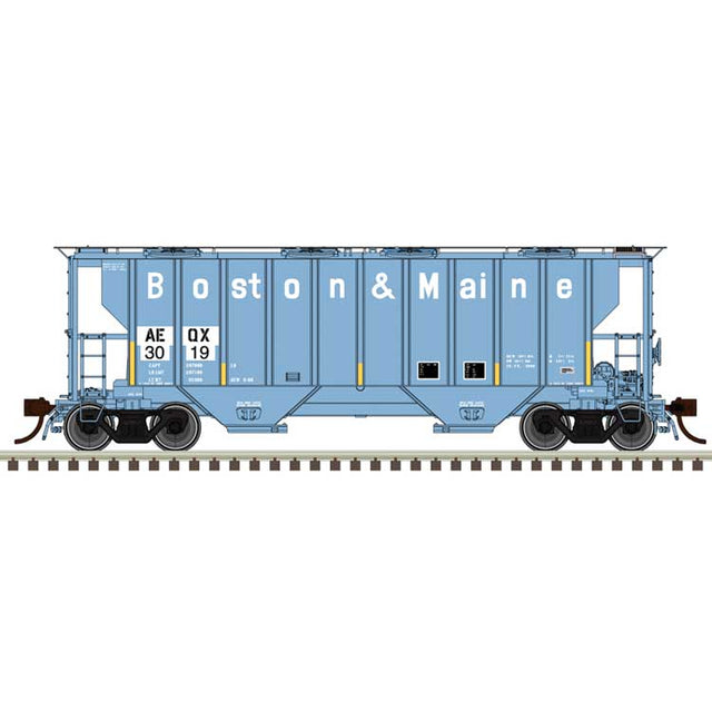 Portec 3000 2-Bay Covered Hopper - Ready to Run - Master(R) -- ATEL Leasing AEQX #3017 (Ex-B&M, blue, white, black, yellow conspicuity mark