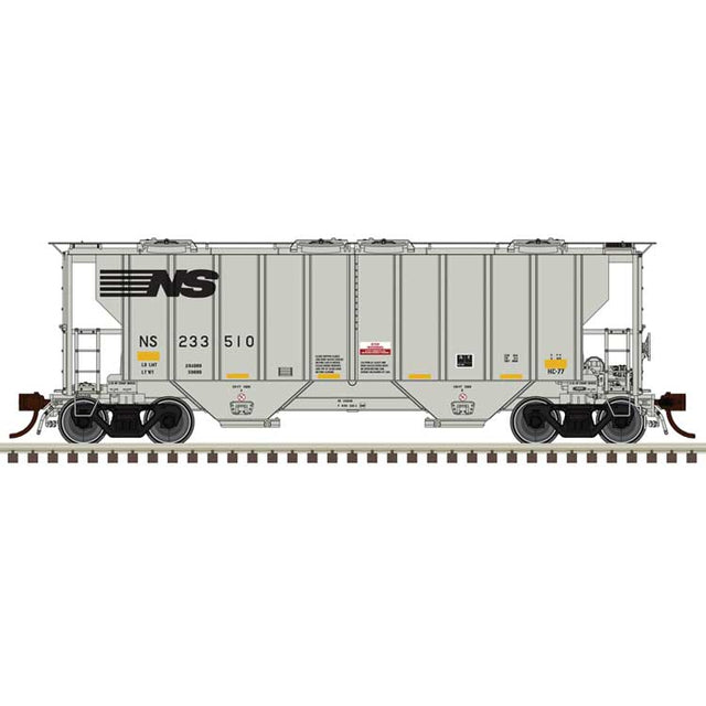 Portec 3000 2-Bay Covered Hopper - Ready to Run - Master(R) -- Norfolk Southern #233510 (gray, black, yellow conspicuity marks)