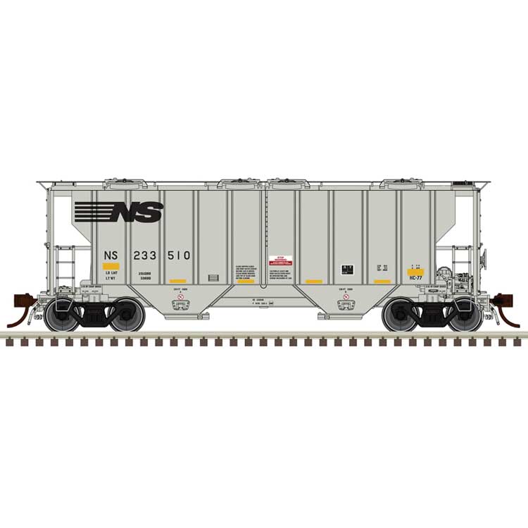 Portec 3000 2-Bay Covered Hopper - Ready to Run - Master(R) -- Norfolk Southern #233574 (gray, black, yellow conspicuity marks)