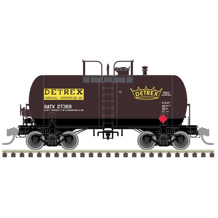 10,000-Gallon Beer Can Tank Car - Ready to Run -- Detrex GATX #27369 (black, yellow, white)