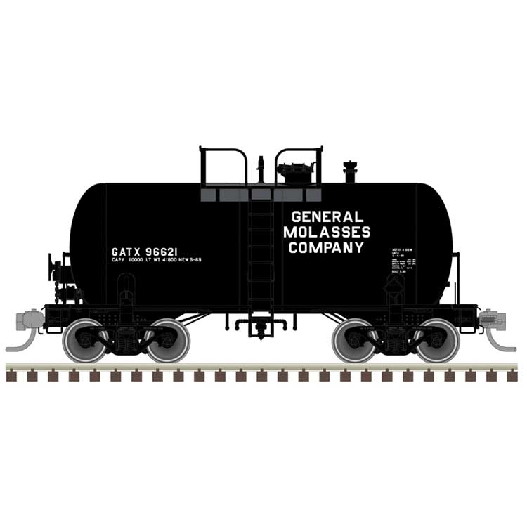 10,000-Gallon Beer Can Tank Car - Ready to Run -- General Molasses GATX #96621 (black, white)
