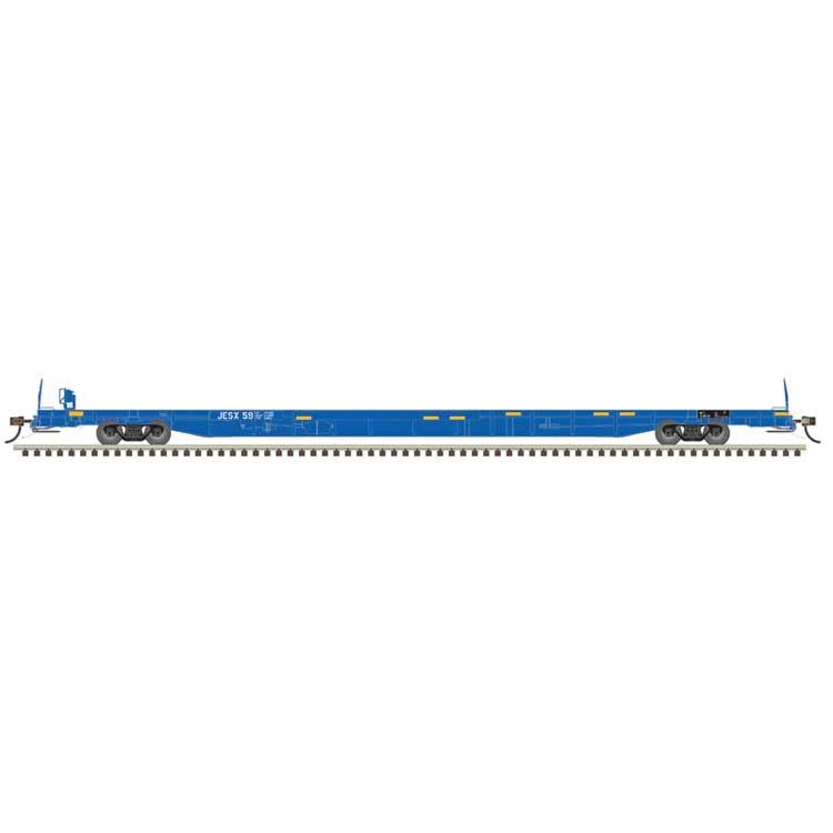 ACF 89' F89-J Flatcar w/Deck Risers - Ready to Run -- James E. Strates JESX #61 (blue, yellow conspicuity marks)