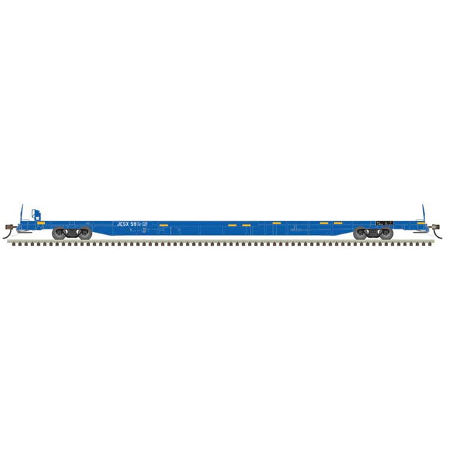 ACF 89' F89-J Flatcar w/Deck Risers - Ready to Run -- James E. Strates JESX #61 (blue, yellow conspicuity marks)