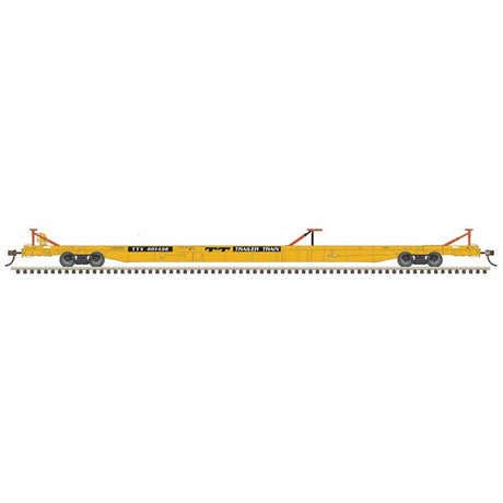 ACF 89' F89-J Flatcar w/Mid & End Hitches- Ready to Run -- Trailer-Train TTX #601765 (1970s, yellow, black)