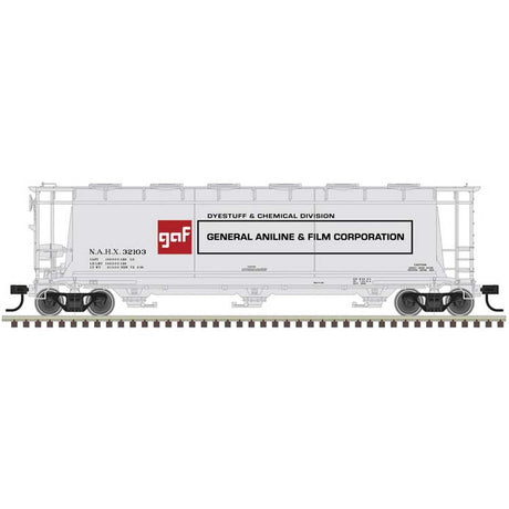 ACF 3-Bay Cylindrical Hopper - Ready to Run - Maaster(R) -- General Aniline & Film Corp. (GAF) NAHX #32103 (gray, black, red)