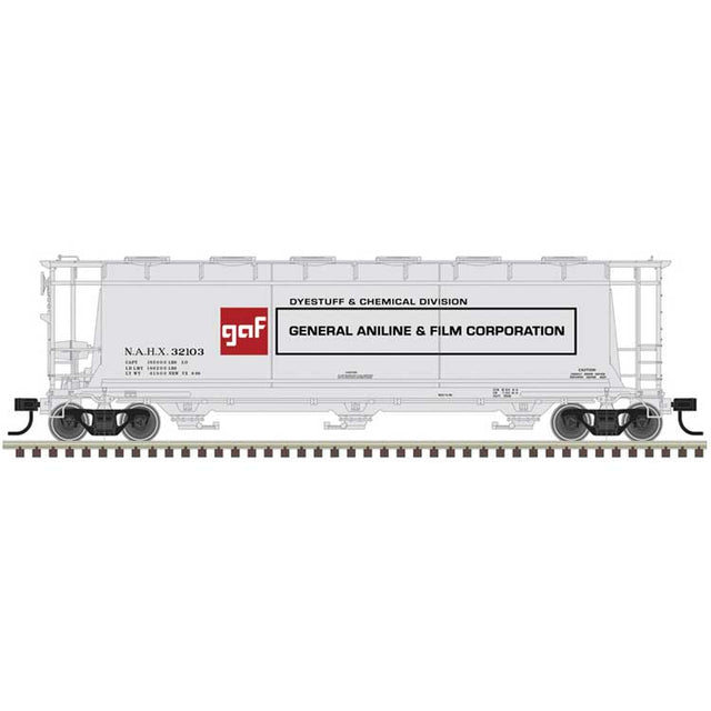 ACF 3-Bay Cylindrical Hopper - Ready to Run - Maaster(R) -- General Aniline & Film Corp. (GAF) NAHX #32103 (gray, black, red)