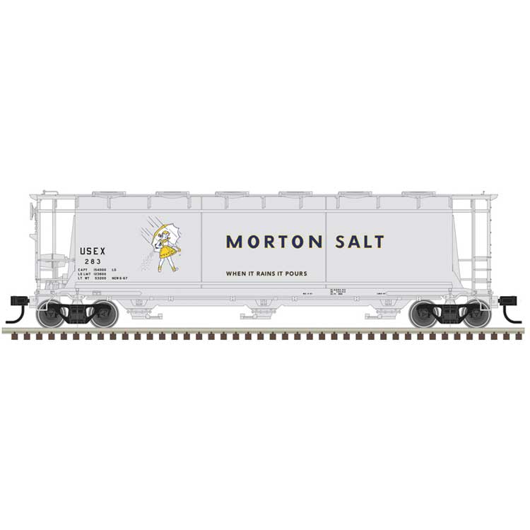 ACF 3-Bay Cylindrical Hopper - Ready to Run - Maaster(R) -- Morton Salt USEX #283 (gray, black, yellow)