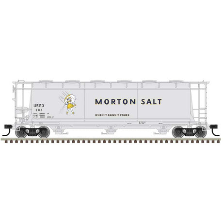 ACF 3-Bay Cylindrical Hopper - Ready to Run - Maaster(R) -- Morton Salt USEX #283 (gray, black, yellow)