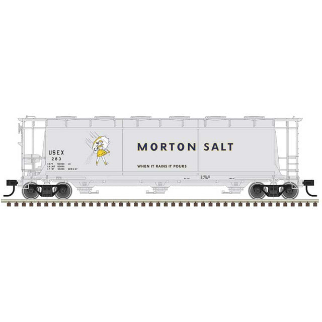 ACF 3-Bay Cylindrical Hopper - Ready to Run - Maaster(R) -- Morton Salt USEX #283 (gray, black, yellow)