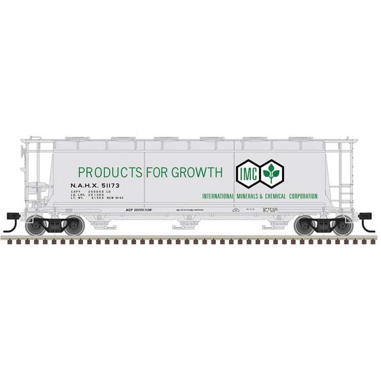 ACF 3-Bay Cylindrical Hopper - Ready to Run - Maaster(R) -- International Minerals & Chemical NAHX #51260 (gray, green, black)