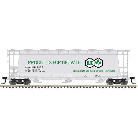 ACF 3-Bay Cylindrical Hopper - Ready to Run - Maaster(R) -- International Minerals & Chemical NAHX #51260 (gray, green, black)