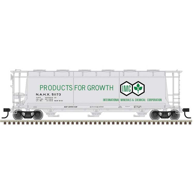 ACF 3-Bay Cylindrical Hopper - Ready to Run - Maaster(R) -- International Minerals & Chemical NAHX #51260 (gray, green, black)