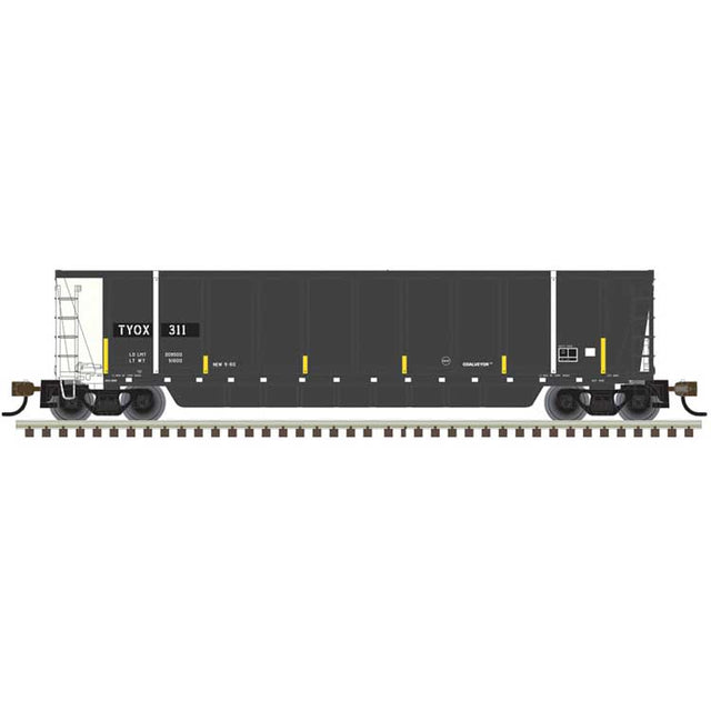 Coalveyor Bathtub Gondola - Ready to Run - Master(R) -- The Tie Yard of Omaha TYOX #343 (black, white, yellow conspicuity marks)