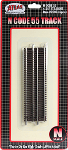 Code 55 Track w/Nickel-Silver Rail & Brown Ties -- Straight - 4-1/2"  11.4cm pkg(6)