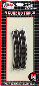 Code 55 Track w/Nickel-Silver Rail & Brown Ties -- 10" Radius Full Curve pkg(6)