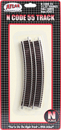 Code 55 Track w/Nickel-Silver Rail & Brown Ties -- 11-1/4" Radius Full Curve pkg(6)