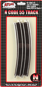 Code 55 Track w/Nickel-Silver Rail & Brown Ties -- 13-3/4" Radius Curve pkg(6)